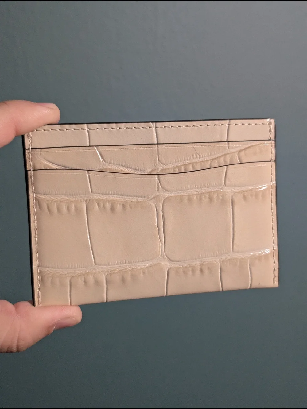 Coach Croc-Embossed Leather Card Case in Beige